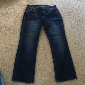 Dark wash flare crop jeans